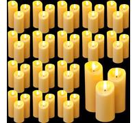 Rossesay 48 Pcs Large Flameless Candle Bulk Flameless Pillar Candles Decor for Valentine Romantic Night for Him 2 Aa Battery Operated (Not Included) Candles for Proposal Wedding Communion Church