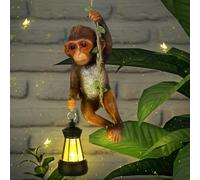Rossesay Brown Solar Light Outdoor Statue: Chimpanzee Baby Monkey Climbing on Vine with LED Lantern, Waterproof Hanging Figurine for Yard, Garden, and Wall