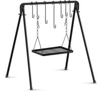 Rossesay Campfire Swing Grill Stand Adjustable Grill Cooking Stand Hanging Rack with 8 Hooks and Accessories Campfire Cooking Equipment for BBQ Picnic Outdoor Party(Normal Tray)