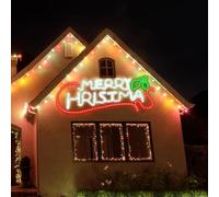 Rossesay Lighted Merry Christmas Sign Decoration Extra Large Green and Red LED Neon Pre Lit Display Outdoor Christmas Yard Decoration Garden Waterproof(Fresh Style)