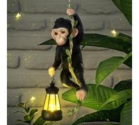 Rossesay Solar Light Outdoor Monkey Statues Black 7.48 Inch Resin Chimpanzee Baby Monkey Climbing on Vine with LED Lantern Waterproof Hanging Figurine with Hook for Yard Garden Wall