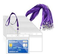 ROSSHINE 15pcs Purple Lanyards with 15pcs Clear Plastic ID Card Holders, Horizontal Sealable Waterproof Name Badge Holders for ID Cards, Office, School, Bus Passes