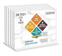 ROSSHINE A4 Acrylic Sign Holder, 6 pack Horizontal Double-Side A4 Perspex Display Stand, Clear Poster Menu Holders for Office Shop Restaurant School