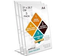 ROSSHINE A4 Menu Holders, 3pack Slant Back Acrylic Sign Holder, A4 Clear Poster Holder Perspex Display Stand for Office School Home Restaurant