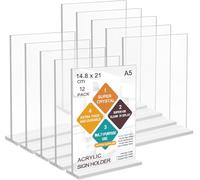 ROSSHINE A5 Acrylic Sign Holder, 12pack T-Shape Double-Side A5 Perspex Display Stand, Clear Poster Menu Holders for Office Shop Restaurant School
