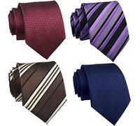 Rossika Lot 4 PCS Classic Men's Tie Stripe Solid Stripe Jacquard Woven Silk Tie Business Formal Necktie Navy Blue, Wine Red, Purple Black, Brown