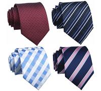 Rossika Lot 4 Pcs Mens Ties Stripe Checks Jacquard Woven Silk Tie Long Formal Necktie Light Blue, Navy Pink, Wine Red, Dark Grey Blue