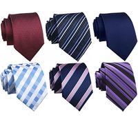 Rossika Lot 6 PCS Classic Men's Tie Stripe Solid Stripe Jacquard Woven Silk Tie Business Formal Necktie Navy Blue, Wine Red, Purple Black, Navy Pink, Light Blue and White, Dark Grey