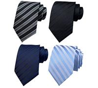 Rossika Men's Striped Jacquard Woven Silk Tie Formal Suit Necktie Black Grey, Light Blue, Navy Blue, Stripe Black