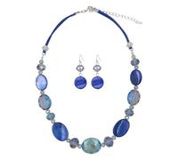 Rosslyons Multi Color Beaded Statement Necklace and Earrings for women Shiny Crystal Stone Beads Choker, Large, Puka Shell Glass, No Gemstone