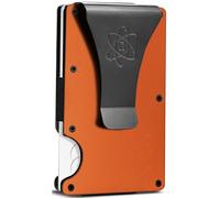 ROSSM Men's Wallet with RFID Protection - Carbon Fibre & Metal Card Holder with Money Clip & Elastic Band - Slim Wallet, Matte Orange