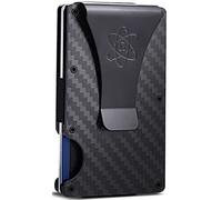 ROSSM Slim Minimalist Front Pocket RFID Blocking Carbon Fiber Metal Wallets for Men with Money Clip and Cash Strap