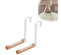 ROSSOM Foldable Wood Over The Door Hooks, 2024 New Over The Door Hook, Over Door Towel Rack, Door Hanger, Foldable Sturdy Metal Wood Combined Door Laundry Hanger with Anti Slip Strip (2pcs) (B)