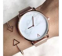 ROSSOM Men Watch Luxury Women Watch Mesh Strap Marble Dial Quartz Wristwatch Women Casual Stainless Steel Watches