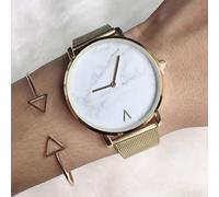 ROSSOM Men Watch Luxury Women Watch Mesh Strap Marble Dial Quartz Wristwatch Women Casual Stainless Steel Watches