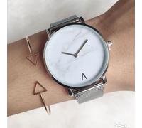 ROSSOM Men Watch Luxury Women Watch Mesh Strap Marble Dial Quartz Wristwatch Women Casual Stainless Steel Watches