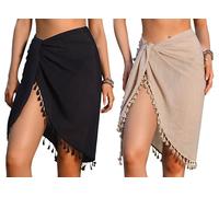 Rossopesca Beach Sarong Cover Up Wraps for Women Swimsuit Coverups Tassels Bikini Short Skirts for Swimwear, Black+khaki, One Size