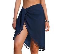 Rossopesca Beach Sarong Cover Up Wraps for Women Swimsuit Coverups Tassels Bikini Short Skirts for Swimwear, Navy Blue, One Size