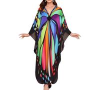 Rossopesca Kaftan Dresses for Women V-Neck Plus Size Batwing Sleeves Moo Moos Beach Cover Ups Long Caftan Dress, Black Background Butterfly, One Size