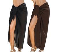 Rossopesca Womens Beach Sarong Chiffon Swimsuit Coverups Sheer Bikini Wraps for Swimwear Bathing Suit Cover Up, Black & Coffee, One Size