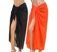 Rossopesca Womens Beach Sarong Chiffon Swimsuit Coverups Sheer Bikini Wraps for Swimwear Bathing Suit Cover Up, Black+orange, One Size