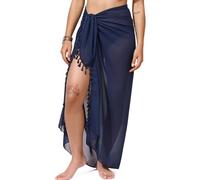 Rossopesca Womens Beach Sarong Chiffon Swimsuit Coverups Sheer Bikini Wraps for Swimwear Bathing Suit Cover Up, Navyblue（tassels）, One Size