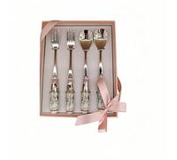 ROSSRORE 4-Piece Vintage Tea Accessories - Dessert Spoon & Fork Set, Hand-Painted British-Themed Castle/Cathedral/Wedding Carriage Motifs, Dishwasher Safe, Elegant Gift Box Packaging Spoons Forks