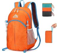 ROSSRORE Foldable Backpack 20L Waterproof Lightweight Pack, Travel Daypack for Men &Rucksack Bag for Women Hiking Backpack for Travel Camping Cycling (Orange, 0.46lb)