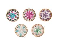 ROSSRORE Handwoven Natural Coasters Set - Boho Seashell & Rattan Heat Resistant Table Pad, Decorative Drink Mats for Home Bar Kitchen Trivets Set 5