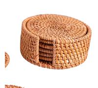 ROSSRORE Handwoven Natural Coasters Set - Boho Seashell & Rattan Heat Resistant Table Pad, Decorative Drink Mats for Home Bar Kitchen Trivets Set 6