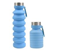 ROSSRORE Leak-Proof Foldable Water Bottle, 16 oz Portable Reusable Collapsible Water Bottle, BPA-Free, with Carabiner Clip,Suitable for Gym, Travel, Camping, Hiking, Sports Blue