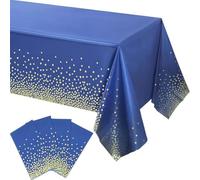 ROSSRORE Rectangular PVC Tablecloths Measuring 54 x 108inches,Perfect for Parties Graduation Ceremonies Ramadan Celebrations Baby Showers and Wedding Decorations 3-set Navy Blue