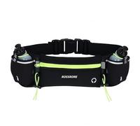 ROSSRORE Running Belt with 2x6oz Bottle Holder - Anti-Bounce for Marathon | BPA-free Water Bottles Machine washable with SBS zippers fits 29-42" hips (Green)Running Bag for Fits 7" Phones