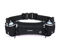 ROSSRORE Running Belt with Water Bottle for Men Runners' Gear | BPA-free 2x6oz Water Bottles Waist Belt No-bounce SBS zippers fits 29-42" hips Running Bag for Fits 7" Phones