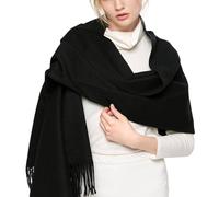 ROSSRORE Spring Black Tartan Plaid Scarf for Women - Long 34% Cashmere-Blend Knit Shawl Wrap (Solid Black) - Ultra-Warm Oversized with Giant Tassels Snoods for Women Neck Warmer