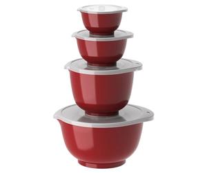 Rosti Margrethe Set of 4 Plastic Mixing Bowls, Includes 4 Lids, Airtight Salad Bowls, Airtight Salad Bowls, 0.25 L, 0.5L, 1.5 Litre and 3 Litres, Red
