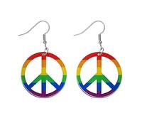 ROSTIVO Acrylic Rainbow Peace Sign Dangle Earrings - 70s-Inspired Pride Jewelry for LGBTQ+ Community