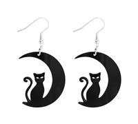 ROSTIVO Black Cat and Moon Acrylic Dangle Earrings for Women - Unique Halloween Jewelry, Lightweight and Comfortable
