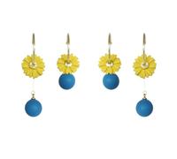 ROSTIVO Boho Retro Daisy Flower Blue Ball Dangle Earrings Hook Set (2 Pairs, 4 Pieces) for Women Trendy - Asymmetrical Design and Cute Floral Aesthetic Jewelry, Gifts for Teachers & Valentine’s Day