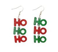ROSTIVO Christmas HO HO HO Acrylic Dangle Earrings for Women - Lightweight Red & Green Glitter Holiday Jewelry, Funny Xmas Costume Accessory