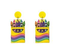 ROSTIVO Colorful Crayon Earrings for Women Teachers - Lightweight Wood Earrings with Post Backs, Fun Back to School or Teacher Appreciation Jewelry