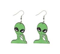 ROSTIVO Funny Alien Earrings, Cute Green Acrylic Statement Design, 2.5 Inch Length