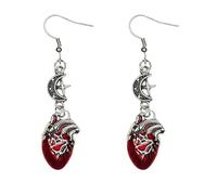 ROSTIVO Gothic Red Anatomical Heart Moon Star Dangle Earrings for Women - Unique Witchy Punk Goth Jewelry for Halloween, Valentine's Day & Themed Party Wear