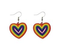 ROSTIVO Heart Shaped Earrings for Women Cute Colorful Rainbow Printed Acrylic Earrings