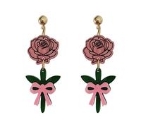 ROSTIVO Pink Rose Earrings for Women Cute Lightweight Acrylic Flower Earrings
