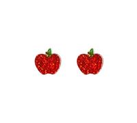 ROSTIVO Red Glitter Apple Stud Earrings, Acrylic Teacher Earrings, Lightweight Statement Jewelry for Women