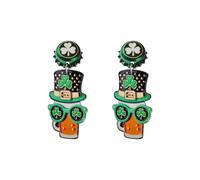 ROSTIVO St. Patrick’s Day Earrings for Women, Flat Non-3D Acrylic Beer Mug and Shamrock Dangle Earrings, Oktoberfest and Festive Irish Party Jewelry