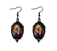 ROSTIVO Vintage Witch Cameo Dangle Earrings for Women - Unique Gothic Witchy Jewelry in Black Tone for Halloween Costumes, Fantasy & Goth Themed Parties