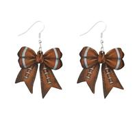 ROSTIVO Wooden Football Bowknot Dangle Earrings for Women - Fun Statement Jewelry for Football Moms, Touchdown Outfits, Game Day & Tailgating Parties