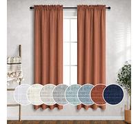 Rostvorhänge 96.4 cm breit für Schlafzimmer, 2 Paneele, Stangentasche, Jute, Leinen, halbtransparent, lichtfilterend, 96.4 cm breit und 63 cm lang, Terrakotta